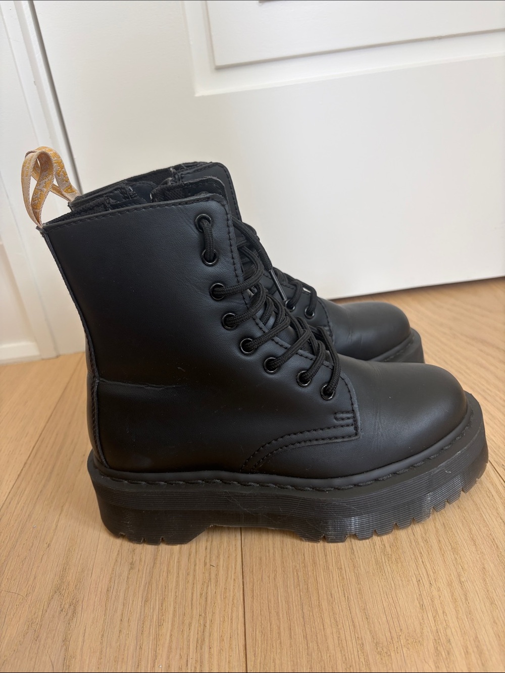 Dr. Martens Black Leather Platform Lace-Up Boots - Picture 6 of 10